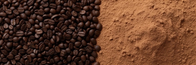 Geröstete Kaffeebohnen unterschiedliche Sorte gemahlen und ganz Textur und Hintergrund Top-View