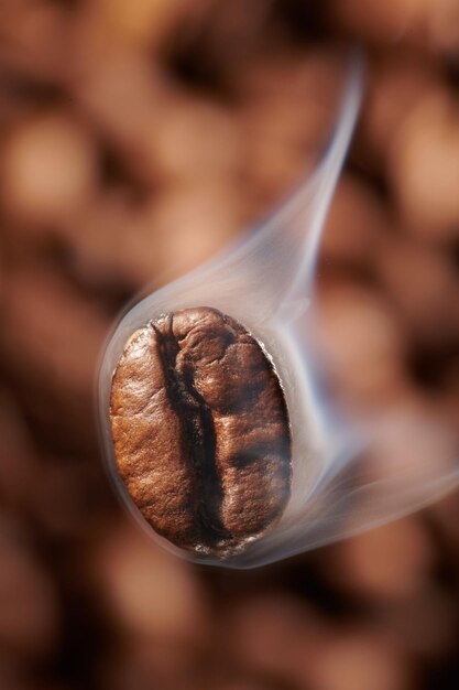 Geröstete rauchende Kaffeebohnen Makro Nahaufnahme kreativen Hintergrund