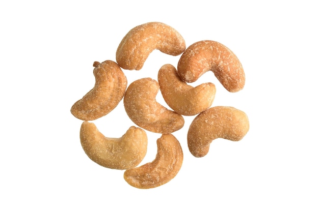 Geröstete und gesalzene Cashewnüsse, Isolated on White Background with Clipping Path