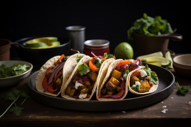 Geröstete Veggie-Tacos-Abendessen, Rezept, Essensfoto