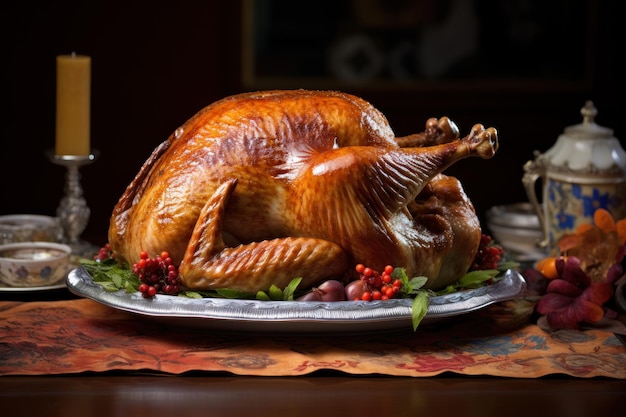 Foto gerösteter truthahn auf dem thanksgiving-tisch