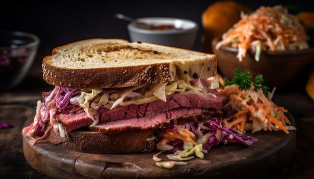 Geröstetes Ciabatta mit gegrilltem Rindfleisch und Cheddar, erzeugt von KI