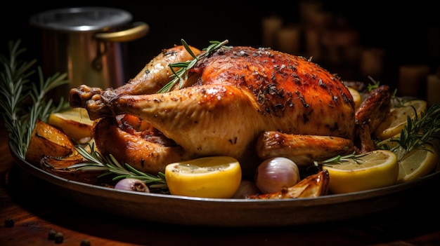 Geröstetes Huhn auf einer Holzplatte