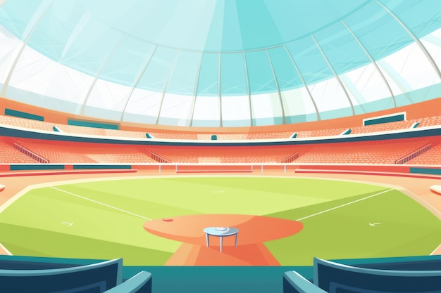 Gesamtansicht des Baseballfeldes im Sportstadion, erstellt mit generativer KI-Technologie