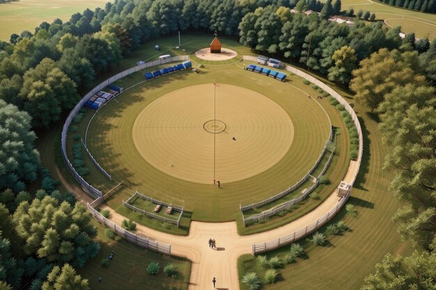 Foto gesamtansicht eines bogenschießplatzes von oben ohne menschen