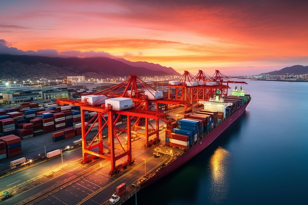 Geschäftige Hafenszene mit generativer KI für Containerschiffe