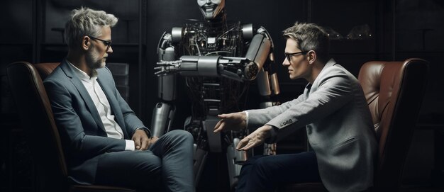 Foto geschäftliches gesicht technologie konzept wissenschaft robotik menschen intelligenz arbeit künstlicher cyborg futuristisch