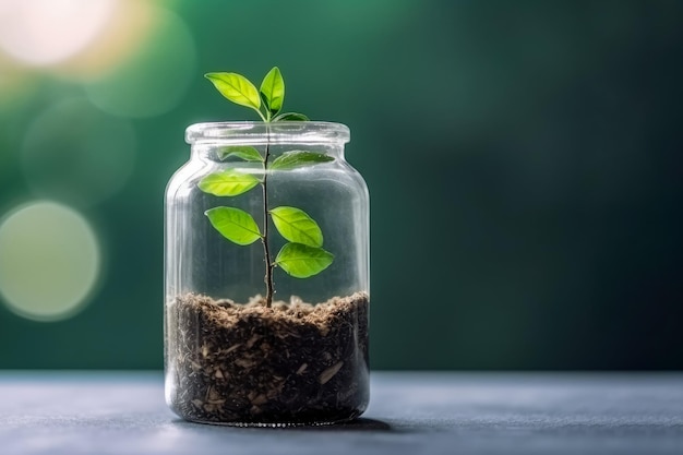 Geschäftliches Investitionswachstum und Zinskonzept Kleine Pflanze, die in Glas wächst, erstellt mit generativer AI-Technologie