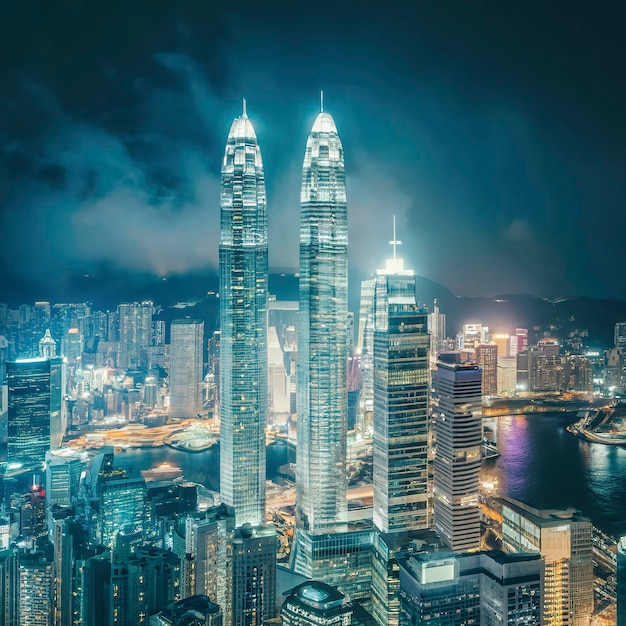Geschäftliches Wolkenkratzergebäude in Hong Kong City Verarbeitung von Blautönen Weißbalance