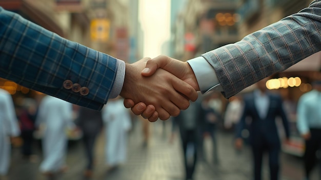 Geschäfts-Handshake-Vereinbarung im städtischen Umfeld Stadtleben