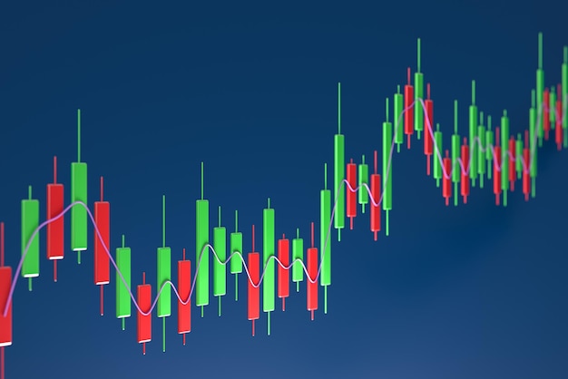 Geschäfts- und Investitionswachstum mit Candle-Stick-Diagramm im Hintergrund 3D-Rendering