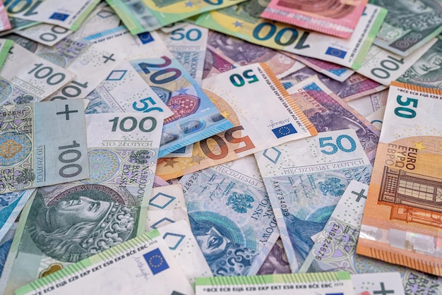 Geschäfts- und Wirtschaftskonzept tauschen polnisches Geld gegen Euro-Finanzkonzept aus