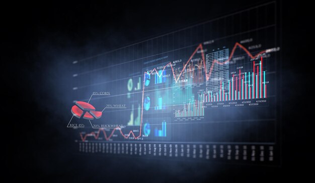 Geschäftsdiagramm und Handelsmonitor. Gemischte Medien