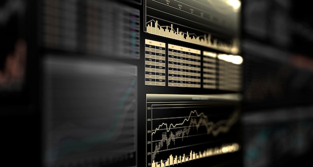 Geschäftsdiagramm und Handelsmonitor. Gemischte Medien