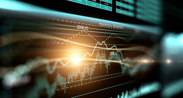 Geschäftsdiagramm und Handelsmonitor. Gemischte Medien