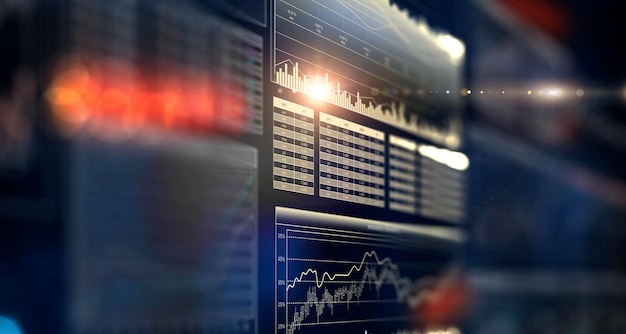 Geschäftsdiagramm und Handelsmonitor. Gemischte Medien