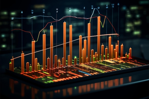 Geschäftsdiagramme zeigen schwankende Bewegungen der Aktienmärkte, die den Investmenthandel beeinflussen