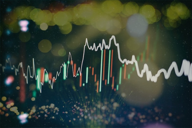 Geschäftserfolg und Wachstumskonzept. Börsengeschäftsdiagramm auf dem digitalen Bildschirm. Forex-Markt, Goldmarkt und Rohölmarkt.