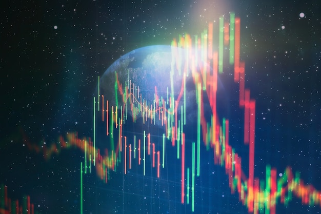 Geschäftserfolg und Wachstumskonzept. Börsengeschäftsdiagramm auf dem digitalen Bildschirm. Forex-Markt, Goldmarkt und Rohölmarkt.