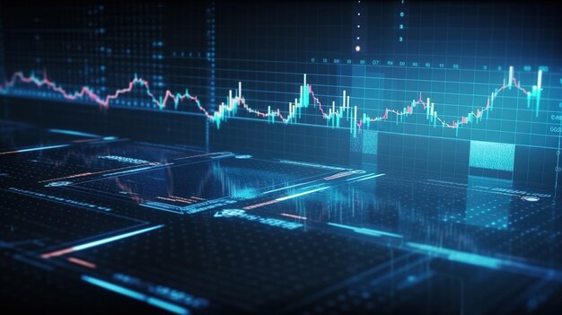 Geschäftsfinanzierungsdiagramm, Investitionshandel auf blauem Wirtschaftshandelshintergrund. Generative KI