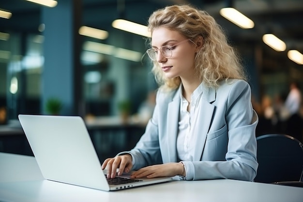 Geschäftsfrau arbeitet am Laptop im Büro