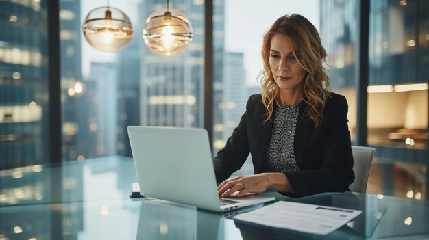 Geschäftsfrau arbeitet an einem Laptop in einem modernen Büro