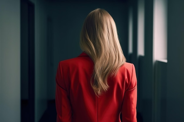 Geschäftsfrau in einer roten Suite im Büro