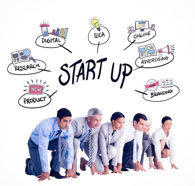 Geschäftsleute, die sich darauf vorbereiten, gegen Start-up-Doodle anzutreten
