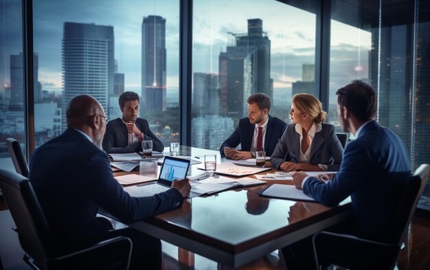 Geschäftsleute diskutieren während des Treffens über Finanzberichte