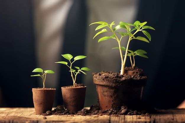 Geschäftsleute halten Erde mit Pflanzen fest. Für das Wachstum einer Lebenspflanze ist Teamwork erforderlich