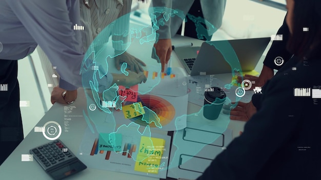 Geschäftsleute in Firmenbesprechung mit Vorstellungsgrafik