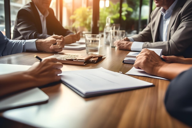 Geschäftsleute sitzen um einen Tisch und haben ein Meeting im Büro