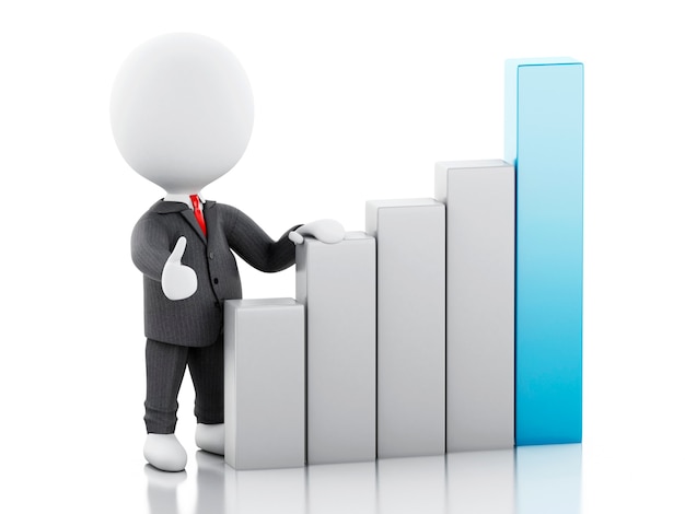 Geschäftsmann 3d mit Statistikdiagramm. Erfolgskonzept.