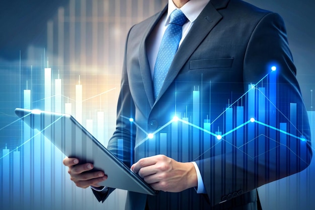 Foto geschäftsmann analysiert finanzielle daten diagramm forex-handel investitionen in aktienmärkte