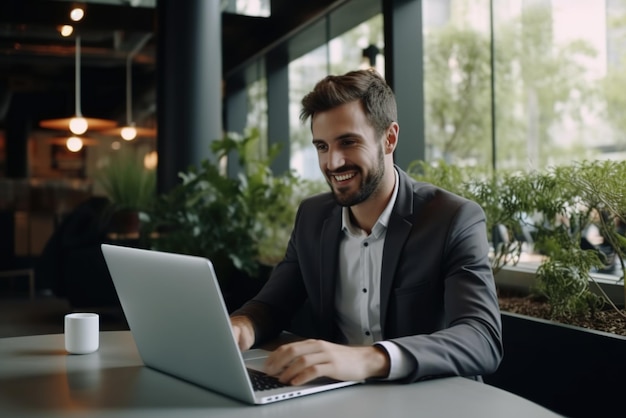 Geschäftsmann arbeitet am Laptop im modernen Büro