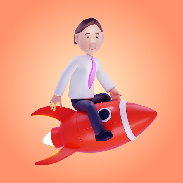Geschäftsmann auf einer Rakete. Abbildung 3d