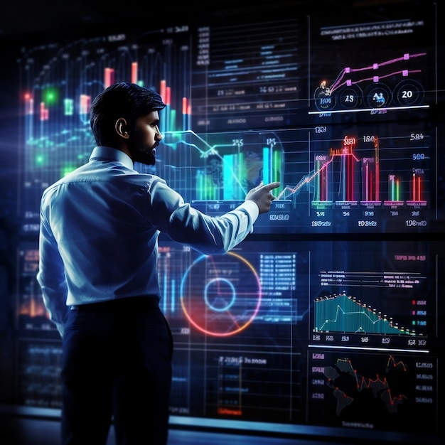 Geschäftsmann, der Daten analysiert