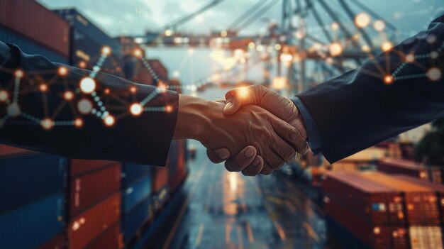 Geschäftsmann, der einen Handschlag für einen erfolgreichen Geschäfts- und Investitionsgeschäft gibt Teamwork und Partnerschaft Geschäftspartner in der globalen Lieferkette und im Logistiknetzwerk