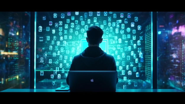 Geschäftsmann für Cybersicherheit und Datenschutz nutzt generative KI