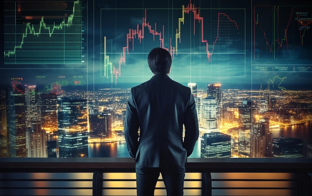 Geschäftsmann Händler Anleger Analyse für den Börsenmarkt Konzept für den Handel Fonds Datenstatistik