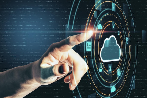 Geschäftsmann Hand mit Cloud-Computing-Diagramm