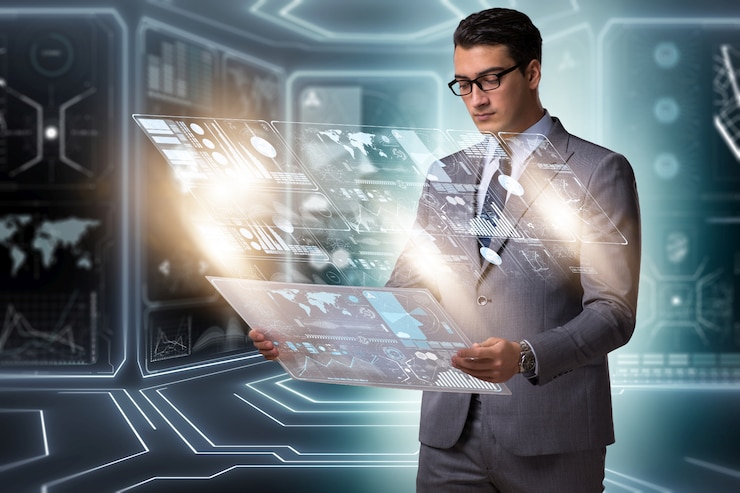 Geschäftsmann im Big Data Management-Konzept