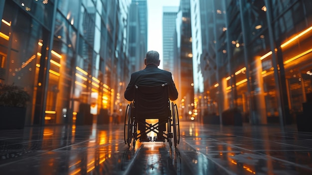Geschäftsmann im Rollstuhl in der Nähe des modernen Büros