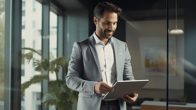 Geschäftsmann mit einem Tablet im Büro, AI-generiert