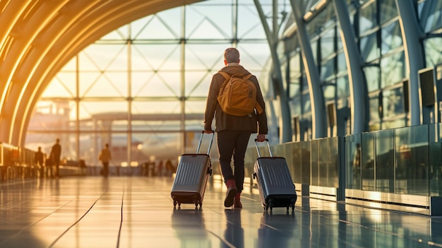 Geschäftsmann mit Gepäck im Flughafen-Terminal Reisekonzeptgenerative ai