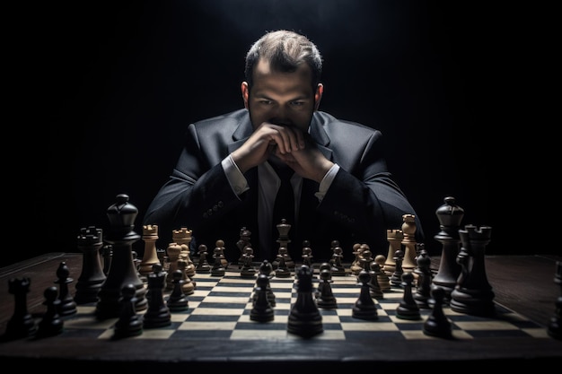 Geschäftsmann plant Erfolg mit generativer KI auf dem Schachbrett