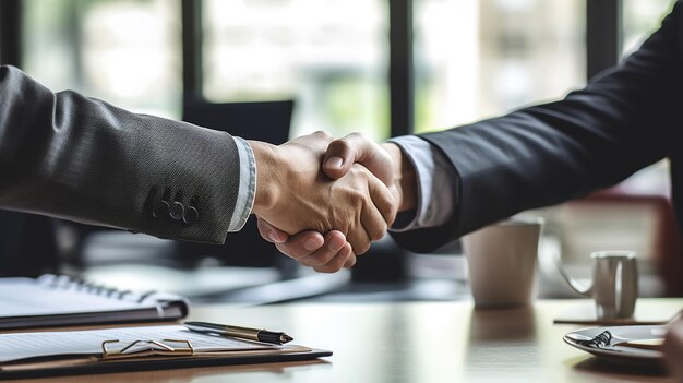 Geschäftsmann schüttelt Hände, um einen Deal mit seinem Partner Generative Ai zu besiegeln