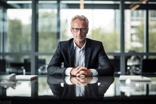 Foto geschäftsmann sitzt am konferenztisch im büro