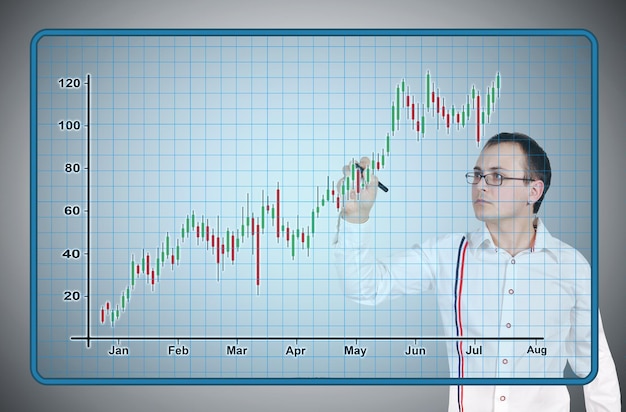 Geschäftsmann zeichnet Kerzendiagramm