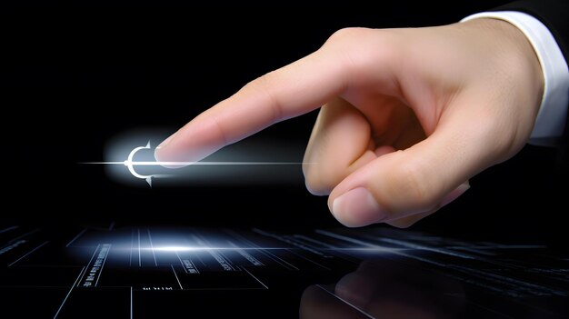 Geschäftsmann zeigt mit dem Finger auf Technik, Nahaufnahme auf generativer Finger-KI